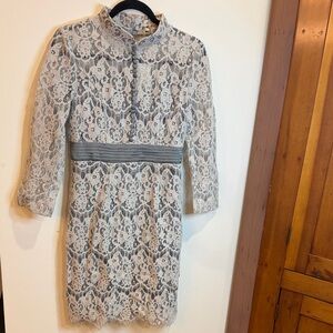 NWT Metisu Gray Hollow Out Lace MIDI Dress with Front Buttons